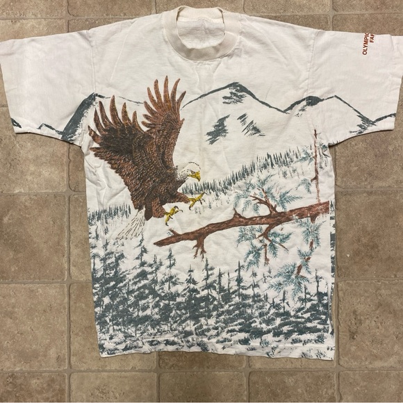Fruit of the Loom Other - Eagle AOP VTG T-Shirt L Measurement ‘90s USA Single Stitch White Good Condition